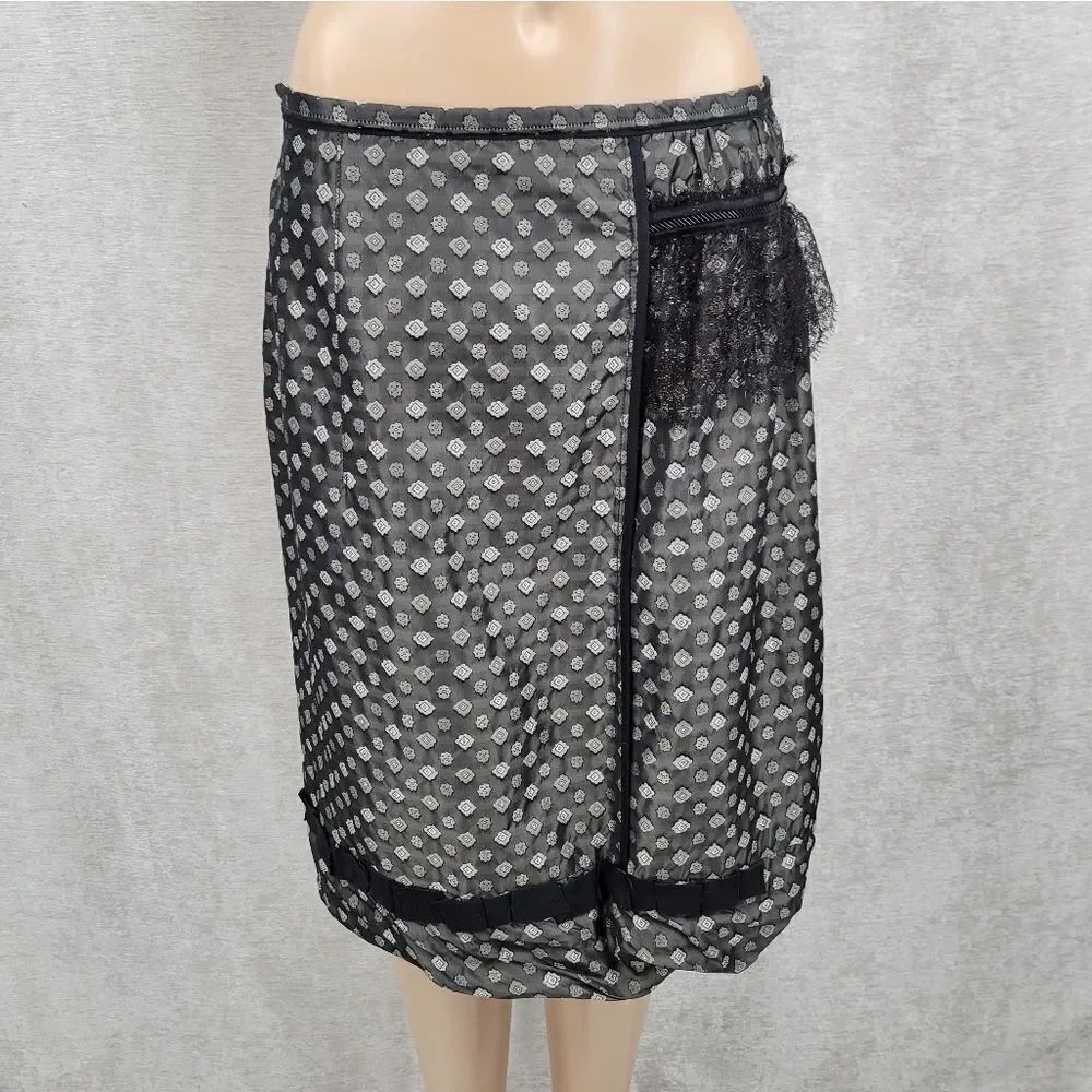 Schumacher Satin Taffeta Gray Pattern Midi Skirt Corporate Goth Evening